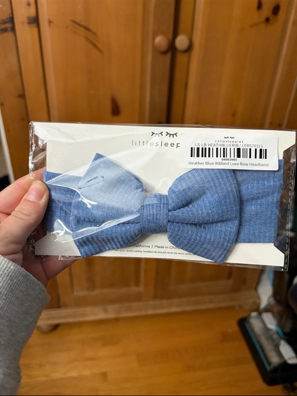 Little Sleepies Heather Blue Ribbed Bow Headband